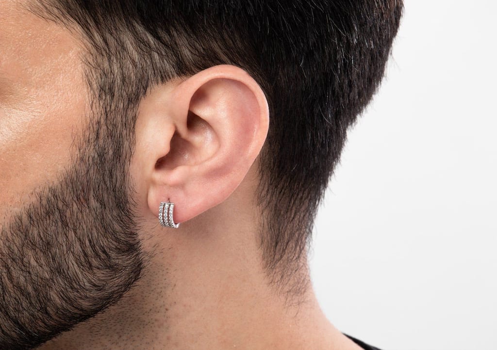 Three Line Boxed Hoop Earring For Men (1 Pc Only)