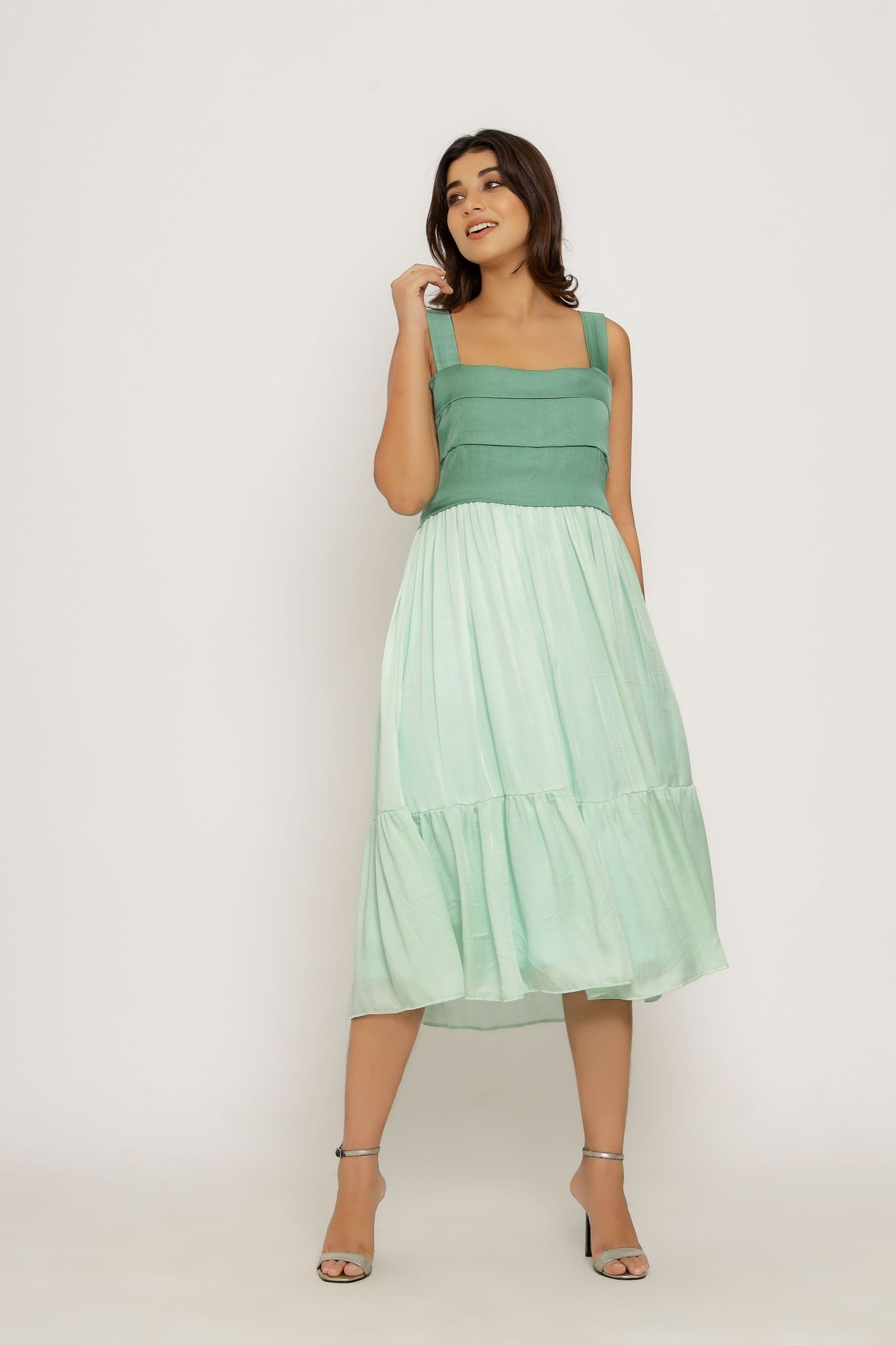 Teal -Tea Green Midi Dress-XS