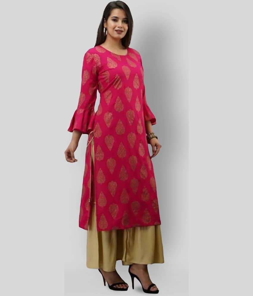 MAUKA - Pink Straight Rayon Women's Stitched Salwar Suit ( Pack of 1 )
