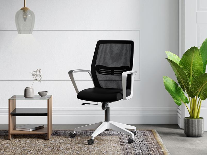 Vurv Mid Back Knitted Fabric Mesh Ergonomic Study Chair (Black Ink) (1-Year Warranty, Adjustable Height)