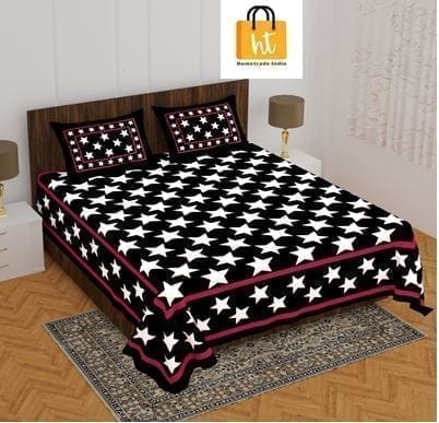 3001-Hometrade India-Standard King Size (90*108 Inches) Double Bedsheet With 2 Pillow Cover-RJ-14-Jaipur lining-3206