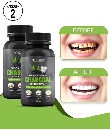 KURAIY Charcoal Teeth Whitening Powder Teeth Brightening Oral Remove Plaque Stains 100g Pack of 2