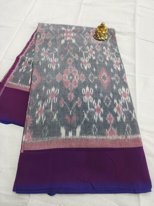 Pochampally Ikkat Cotton Gray Purple
