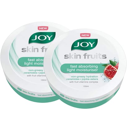 Joy Skin Fruits Fast Absorbing Light Moisturizer with Vitamin Complex, Ceramides and Jojoba Esters, Non-Oily Cold Cream for Face - For All Skin Types (Pack of 2 x 150ml) Joy Skin Fruits Fast Absorbing Light Moisturizer with Vitamin Complex, Ceramides and
