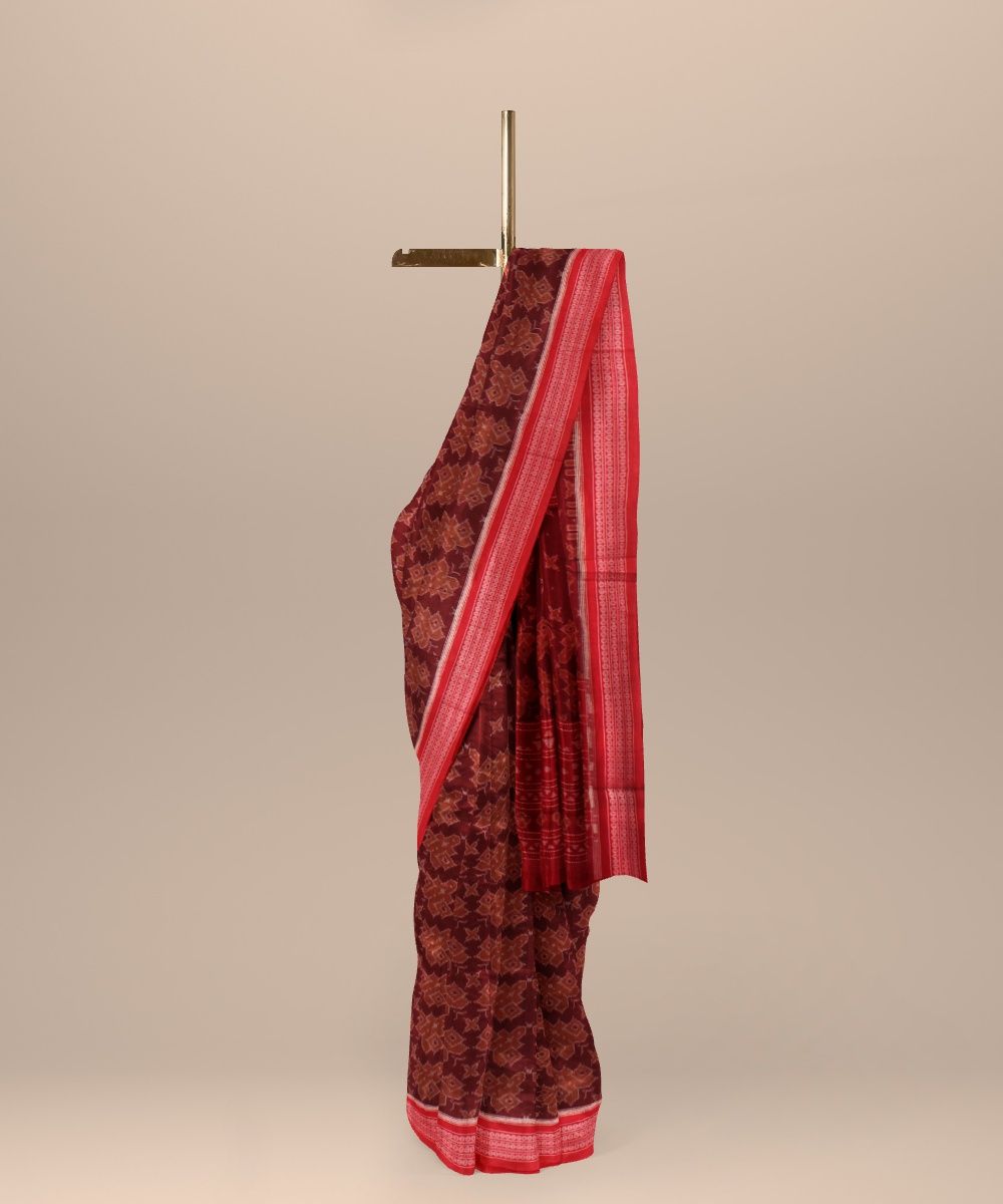 Maroon Red Cotton Handloom Sambalpuri Saree