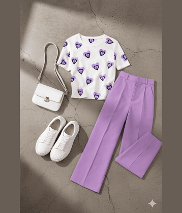 TarrenT HunT Pack of 1 Girls Cotton Blend T-shirt & Pants ( Purple )