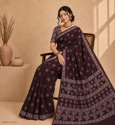 Handcrafted Batik Print Cotton Saree Handcrafted Batik Print Cotton Saree