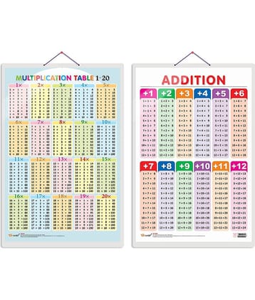 Set of 2 Multiplication Table 1-20 and ADDITION Early Learning Educational Charts for Kids | 20"X30" inch |Non-Tearable and Waterproof | Double Sided Laminated | Perfect for Homeschooling, Kindergarten and Nursery Students