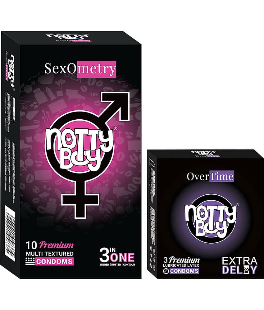 NottyBoy Ribbed Dotted Contoured and Over Time Condoms - (Set of 2, 13 Pieces)
