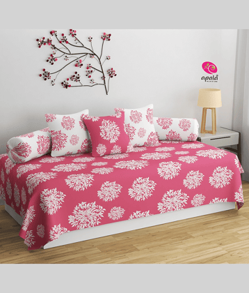 Apala Microfibre Polka Dots Diwan Set 6 Pcs - Pink