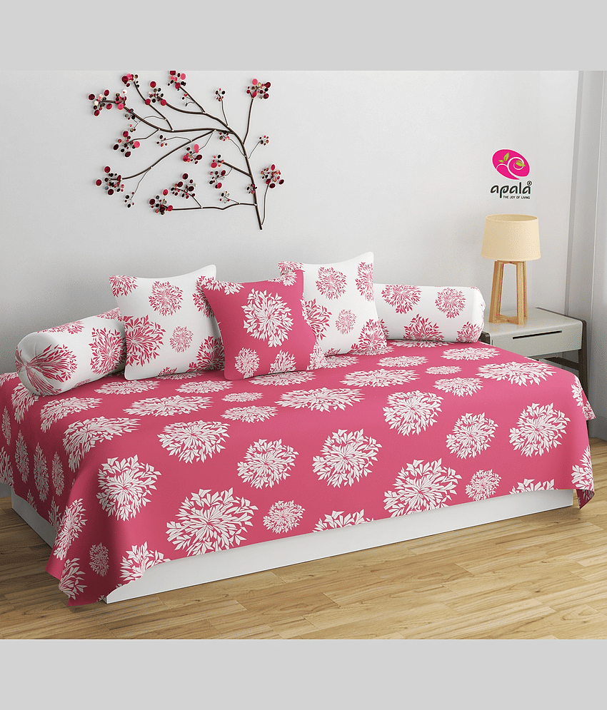 Apala Microfibre Polka Dots Diwan Set 6 Pcs - Pink