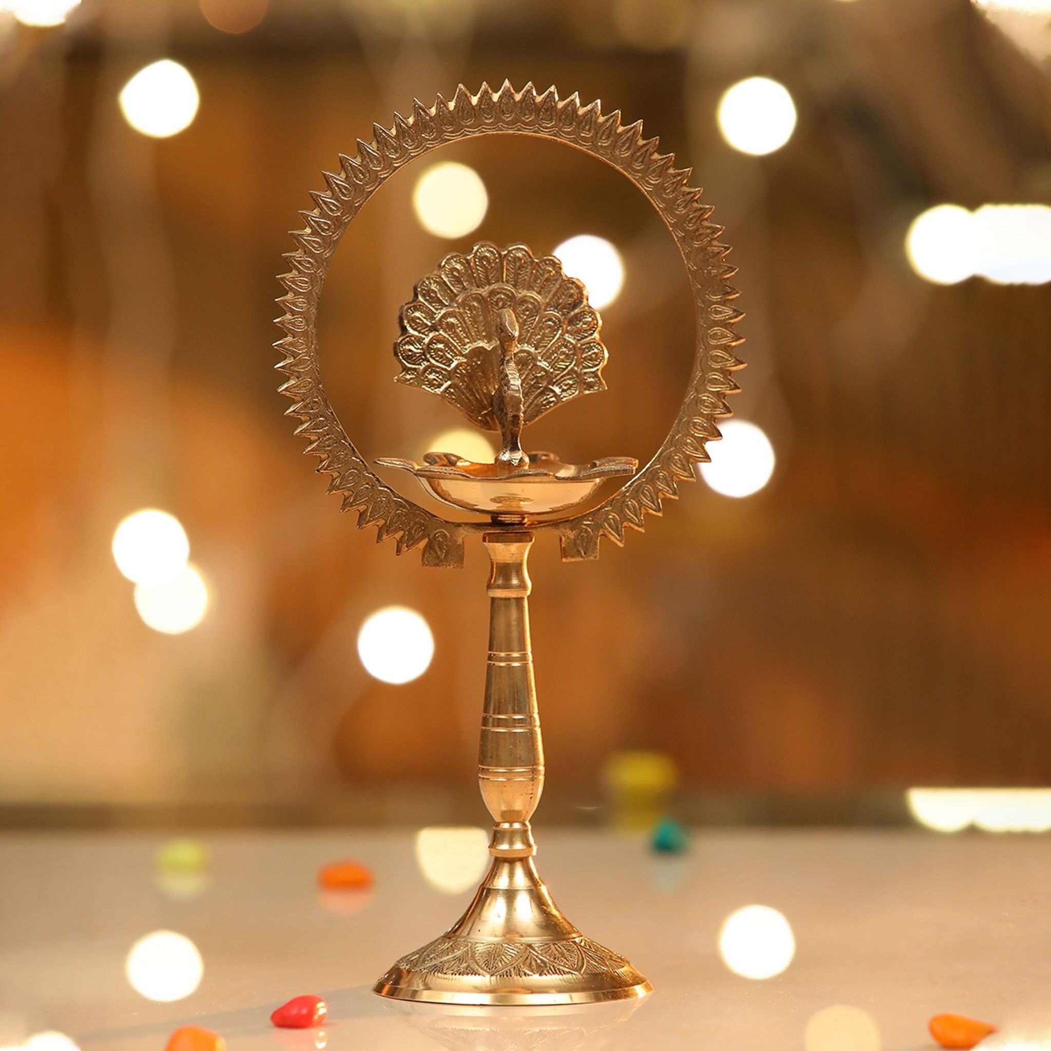 Brass Table Decor Oil Lamp Deepak  - Handcrafted Brass Deepak for Home, Height : 12 Inch (FMAS656 F)