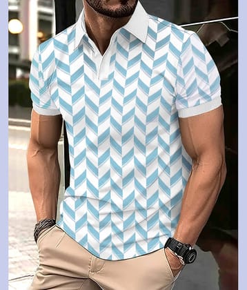 Eyebogler Pack of 1 Cotton Blend Regular Fit Printed Half Sleeves Men's Polo T Shirt ( White )