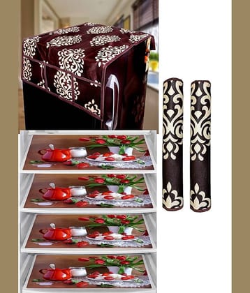 Revexo PVC Floral Printed Fridge Mat & Cover ( 40 30 ) Pack of 7 - Multicolor