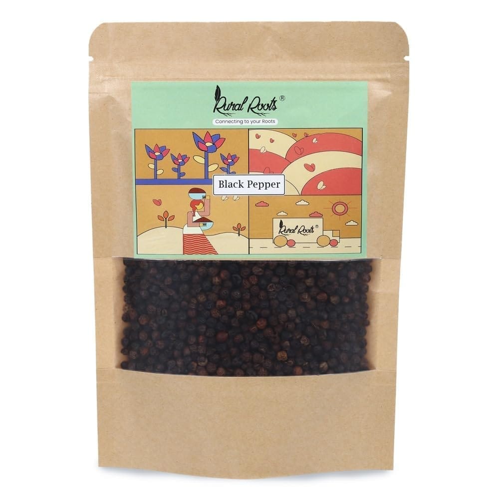 Rural Roots Black Pepper (Kali Mirch), 50g | Whole Natural Peppercorns | 100% Pure And Natural | Sabut Kali Mirch - Ideal For Cooking, Seasoning, And Health Benefits