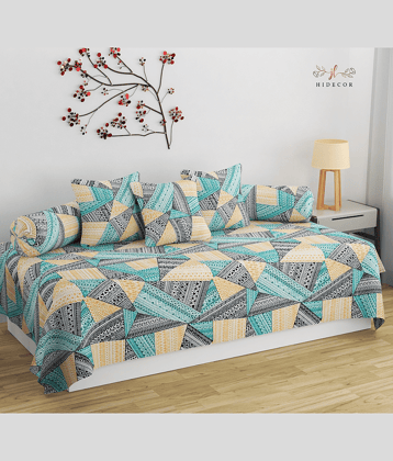 HIDECOR Cotton Geometric Diwan Set 6 Pcs - Multi
