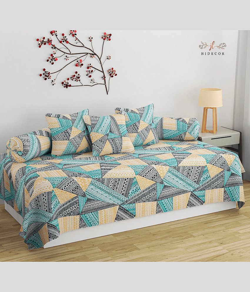 HIDECOR Cotton Geometric Diwan Set 6 Pcs - Multi