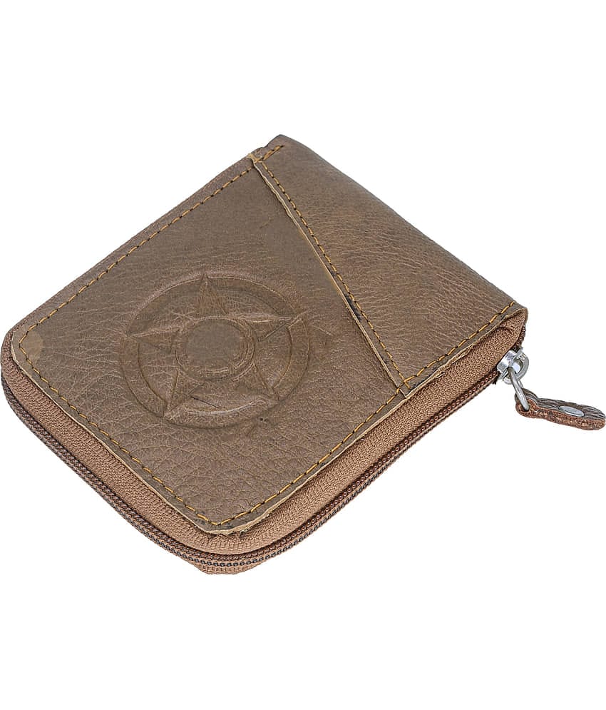 JMALL - Brown Faux Leather Men's Zip Around Wallet ( Pack of 1 )