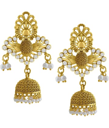 Spargz Floral Pink Alloy Gold Plated AD Diamond Dangle Earring For Women