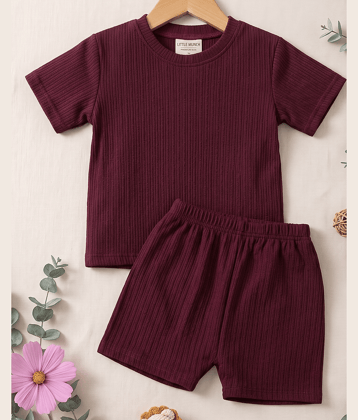 GTwo Boys Cotton Blend T-Shirt & Shorts Set ( Maroon , Pack of 1 )
