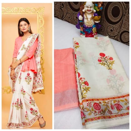 AWESOME LINEN COTTON PRINTED SAREE -1660