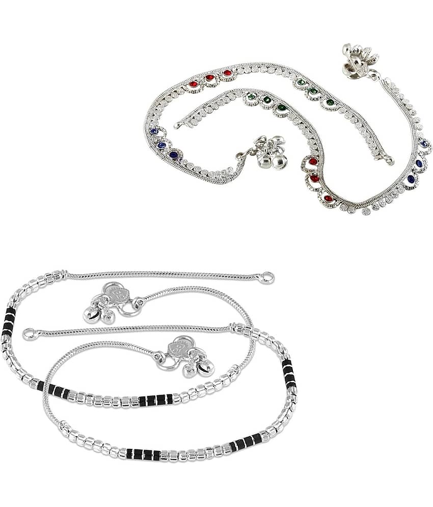 HEER COLLECTION - Silver Anklets ( Pack of 2 )