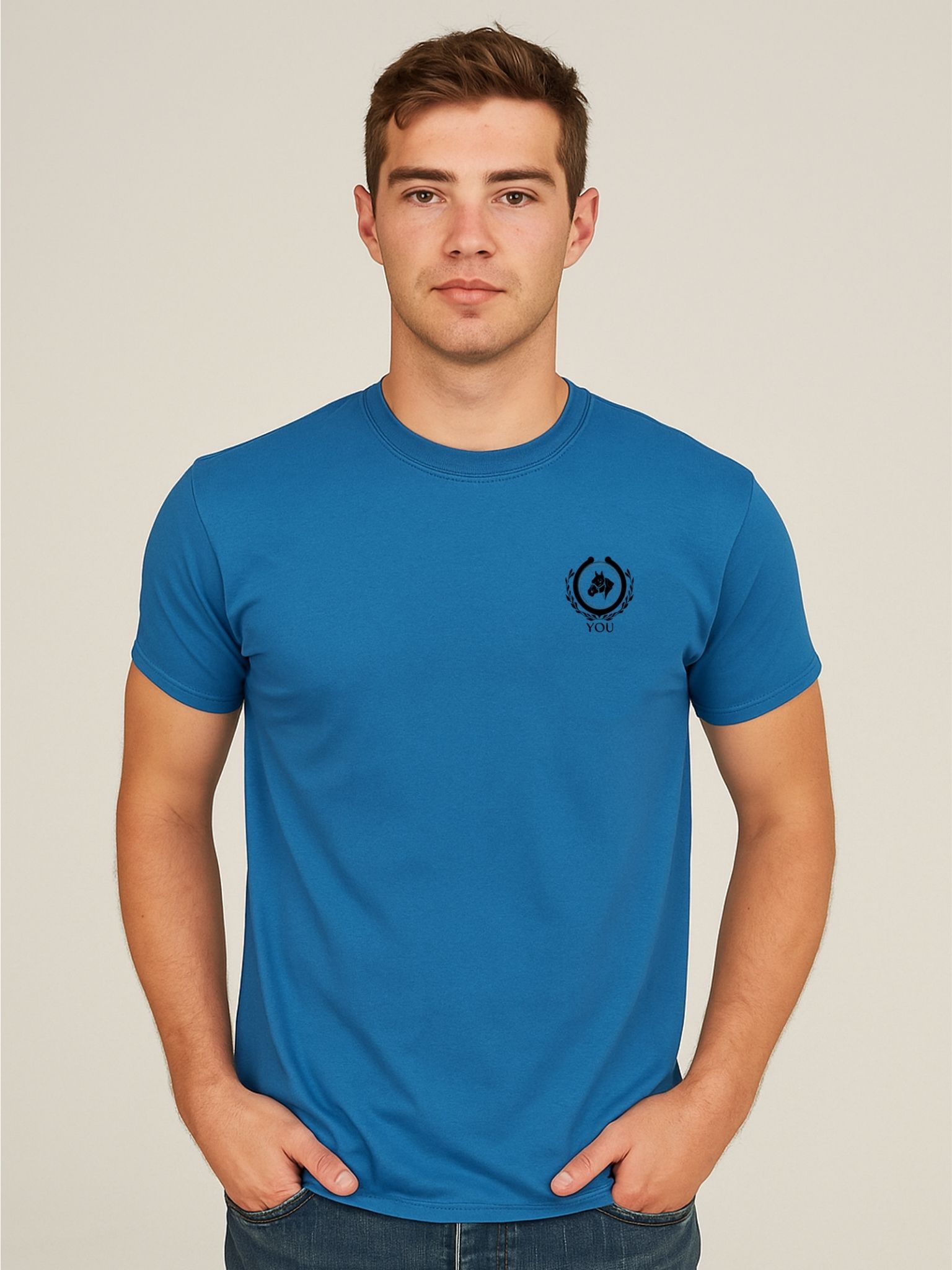 Cotton Blue Plain Round neck T-Shirt