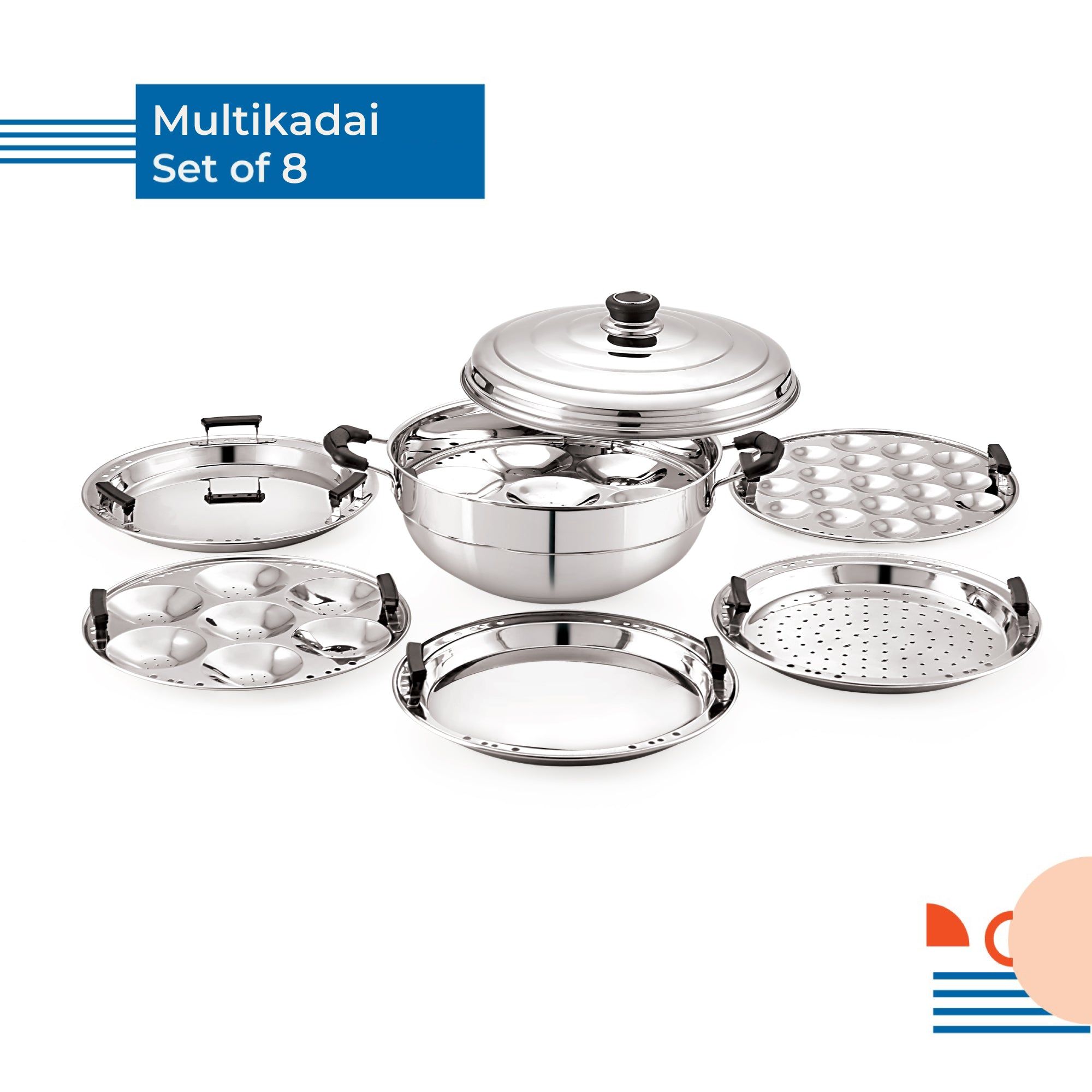 Neelam Stainless Steel Multi Kadai Induction Base-Regular 8 Pcs