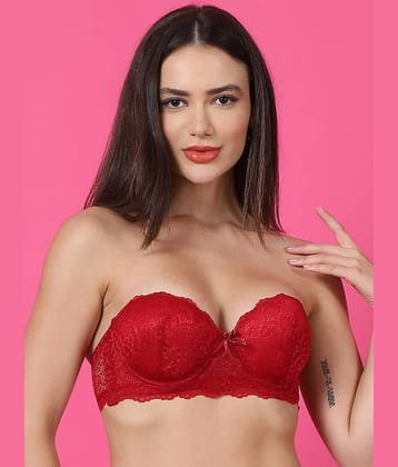 PrettyCat Lace Lightly Padded Women's Balconette Bra ( Maroon ) PC-BR-7024-MAH