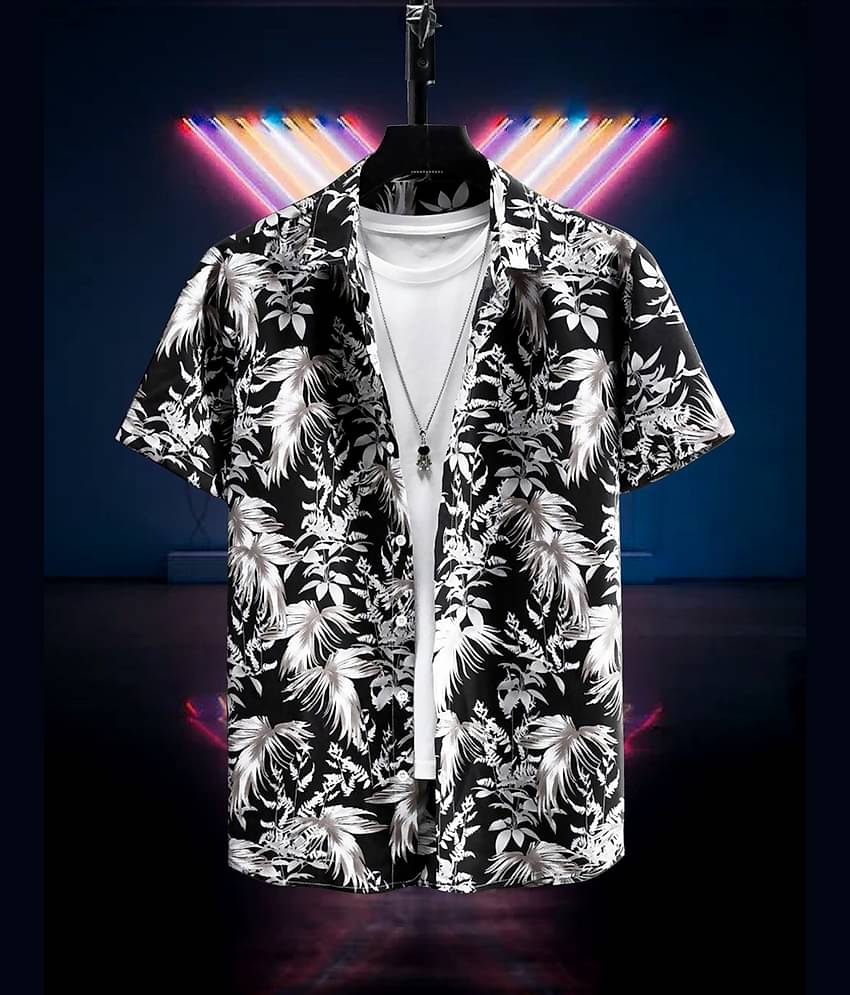 ARZ Poly Cotton Regular Fit Printed Half Sleeves Men's Casual Shirt - Black ( Pack of 1 )