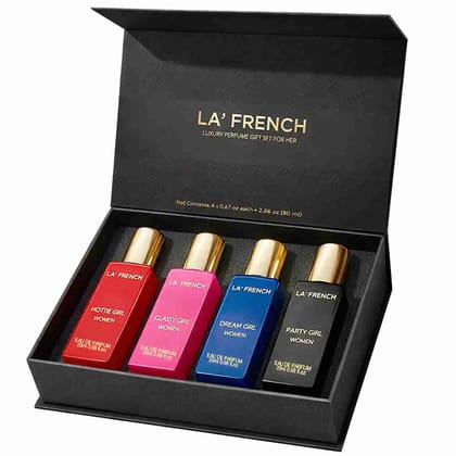 La French Sassy Luxury Perfume Gift Set for Women Set of 4 Mini Perfumes (20ml Each) | Long-Lasting & Luxurious Fragrances | Premium Combo Gift Set for Girls & Women | Perfect for Gifting & Everyday Elegance