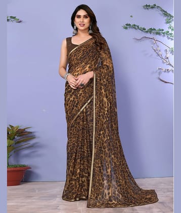 Samah Chiffon Printed Saree With Unstitched Blouse Piece ( Charcoal )