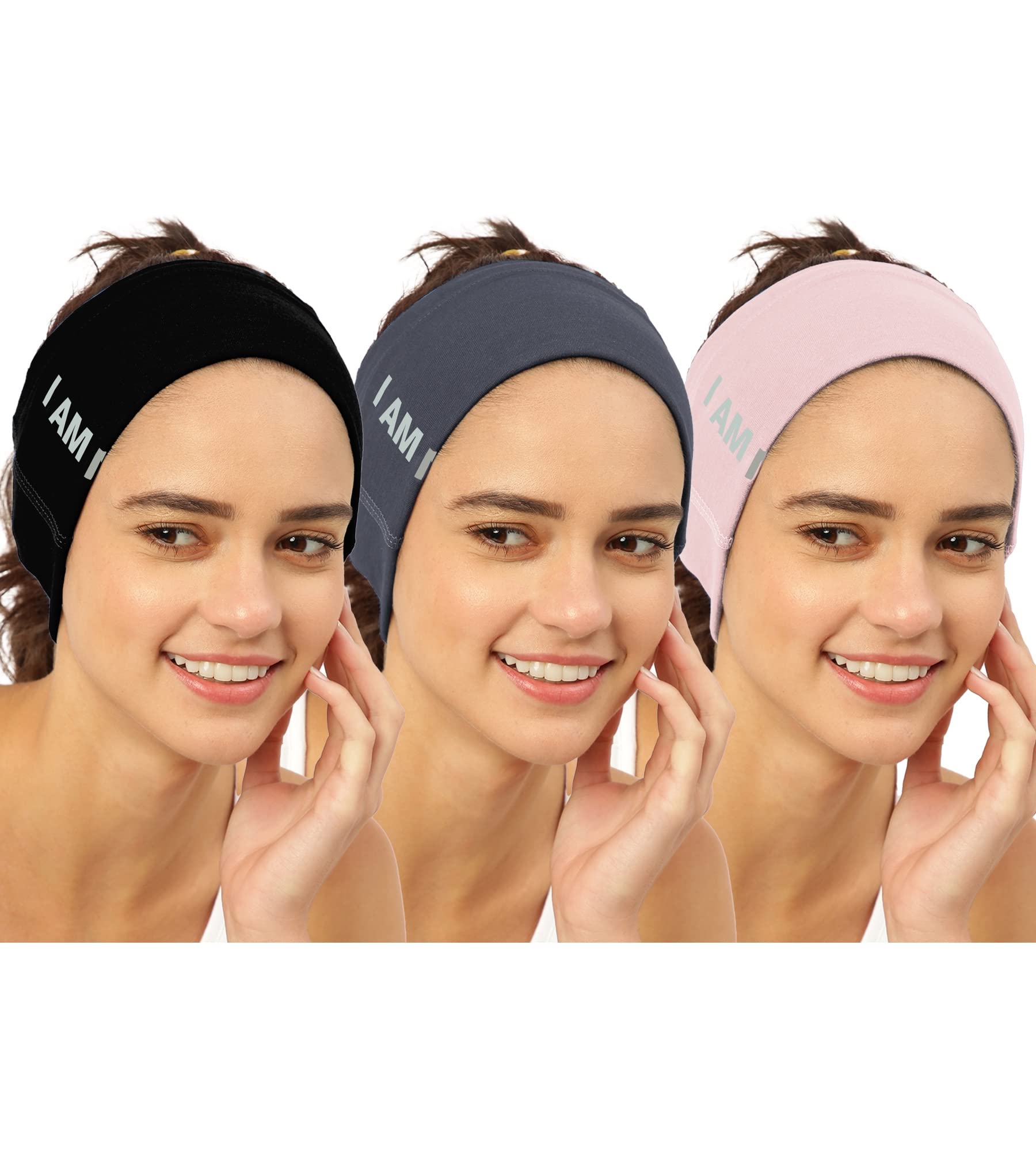 FREECULTR Unisex Bamboo Bandana, Anti Microbial Super Soft & Comfort Fit, Breathable Multipurpose Headband, Face Mask for Dust Protection and Sun - Size Printed Pack of 3-Black, Charcoal, Peach