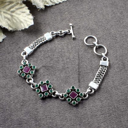 Real Sterling Silver Fabulous Cut Stone Oxidized Bracelet Gift For Girls Women