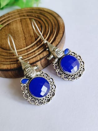 Silver Look-Alike Elephant Earrings with Monalisa Stones | Sarichka-Blue