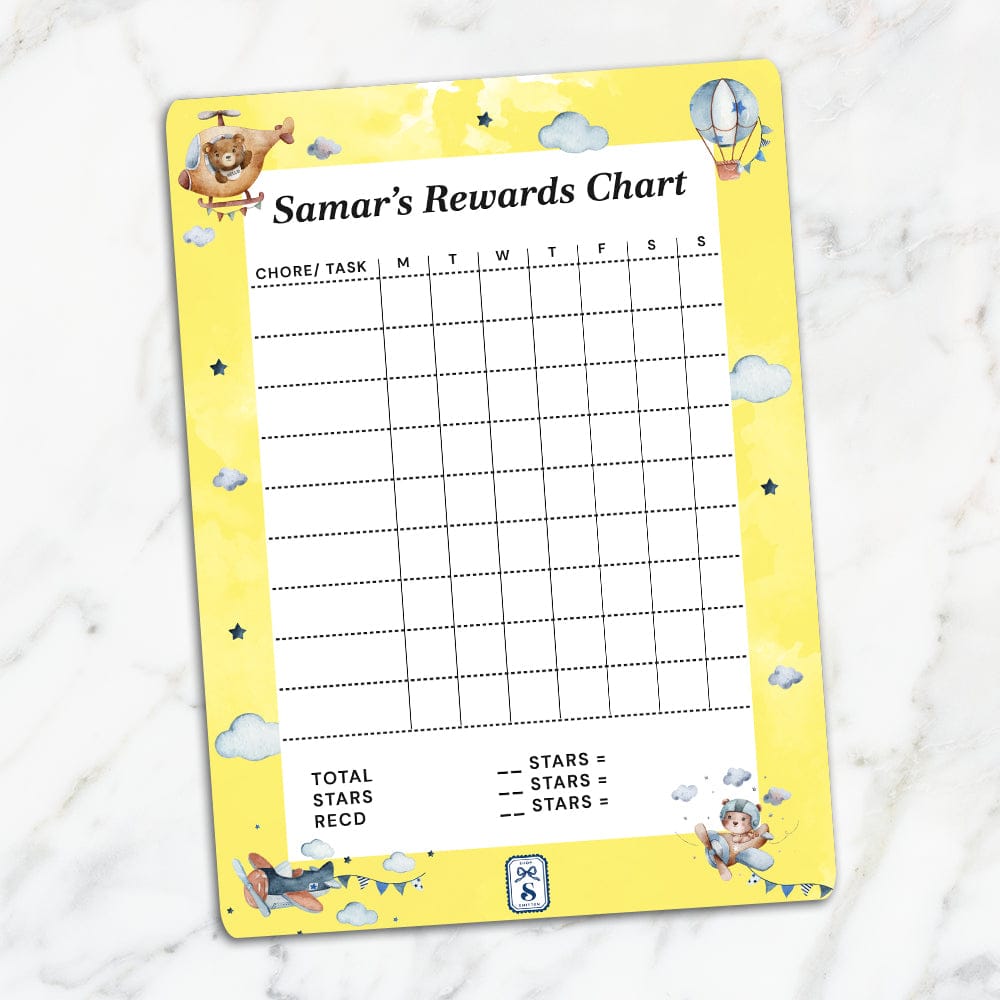 Teddy's Flight Kids Reward Chart-Sunshine Yellow / Magnet