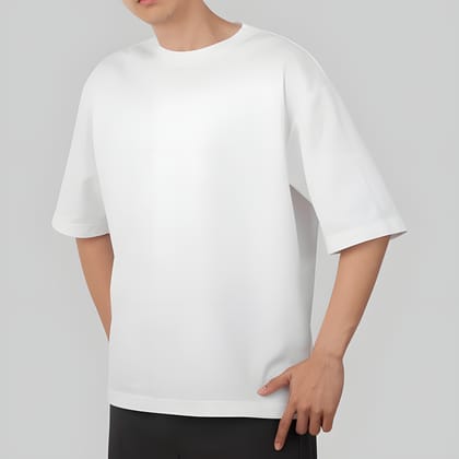 White Oversized Premium Cotton Solid T shirt-S