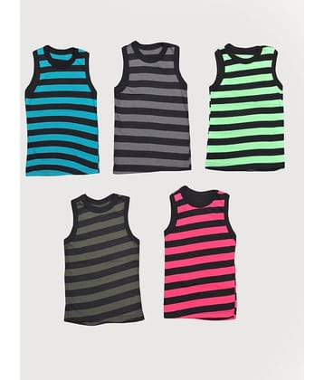 MRB Multi Color Cotton Blend Striped Boys Vest ( Pack of 5 )