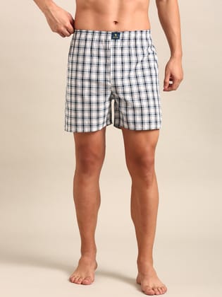 White & Black Checked Cotton Boxer-M