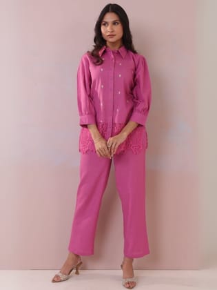 Bold And Elegant Pink Cotton Co-Ord Set-S