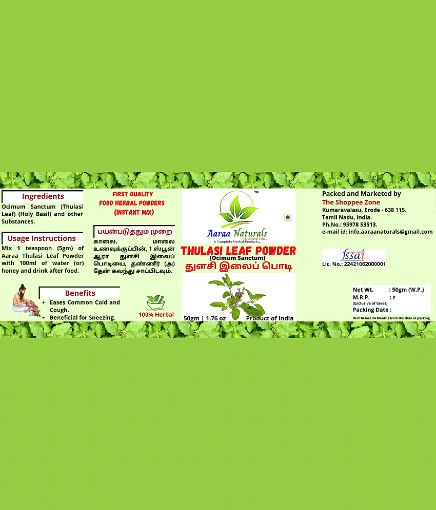 Aaraa Naturals Thulasi Leaf Powder Instant Mix 50 gm Pack of 3