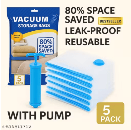 VYSTA Premium Vacuum Storage Bags with Hand Pump | 5 Pack | Reusable Space Saver Bags for Clothes, Blankets & Travel | 80% Space Reduction | Air-Tight & Leak-Proof | BESTSELLER