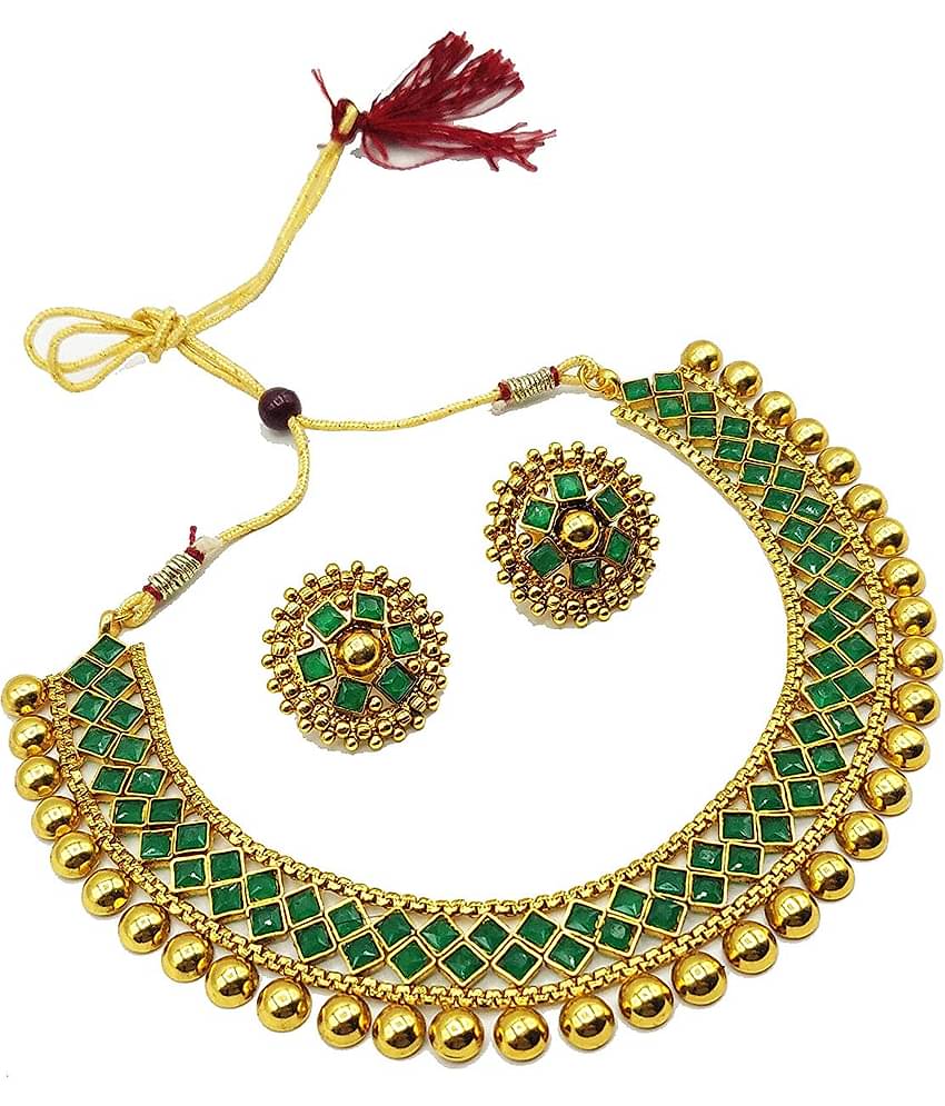Sunhari Jewels Copper Green Choker Traditional Gold Plated Necklaces Set
