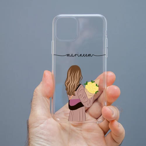 Personalized Cute Girl Transparent Silicon Case Customised with Name for Oppo, Vivo, Redmi, Realme, Poco, Mi, OnePlus, Samsung, iPhone, and More - design 17