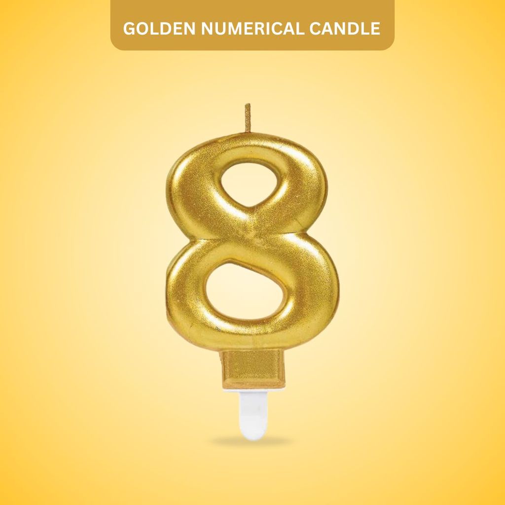 Golden Numerical Candle No. 8 - 3" - Party and Festive Needs | Buy online on ZillyBuy