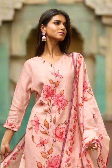 Nayab Naksh-e-Nazuk Aseema Blush Pink Kurta Set with Dupatta-S / Pink Red / Pink