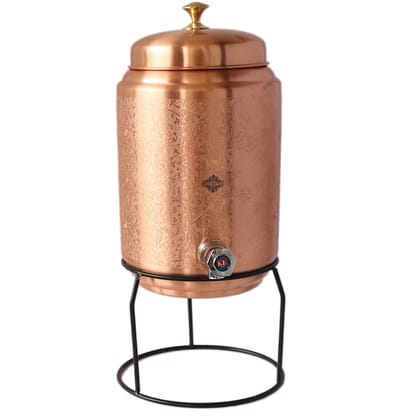 Pure Copper Water Pot with Tap & Stand 5 Liters-Embossed