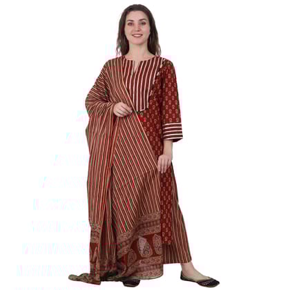 Maroon 3 piece Kurta Set with Gota & Embroidery-S