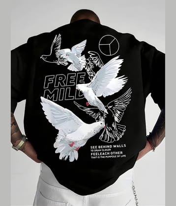 LEWEL Cotton Blend Oversized Fit Printed 3/4th Sleeves Men's Round T-Shirt - Black ( Pack of 1 )