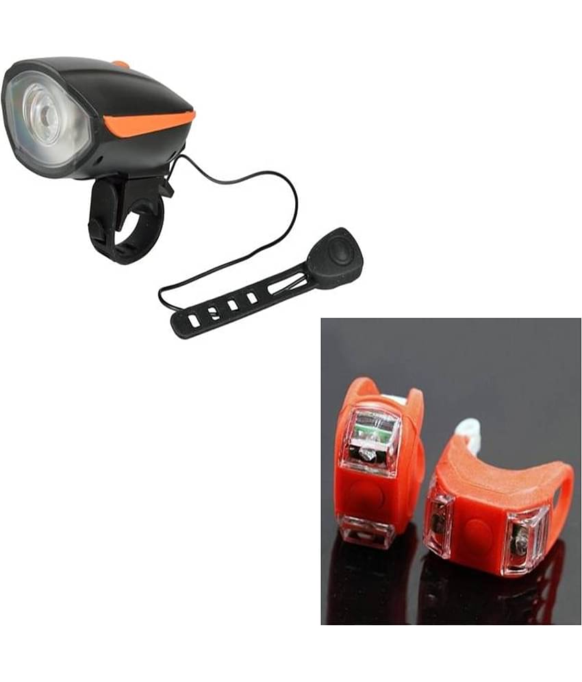 Dark Horse® Bicycle CE Standard USB Rechargeable (2-in-1) 3 Mode Front Light 250 Lumens & Loud Horn with a Pair of Red Silicon Light Set 3 Mode - Super Saver Combo